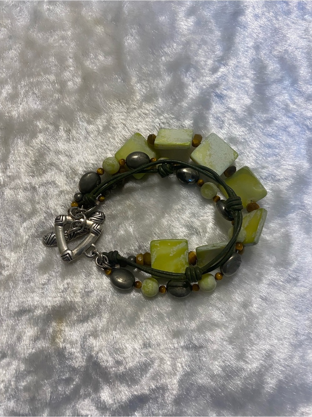 🍀Silpada Green Beaded Wrap Bracelet - Olive & Lime